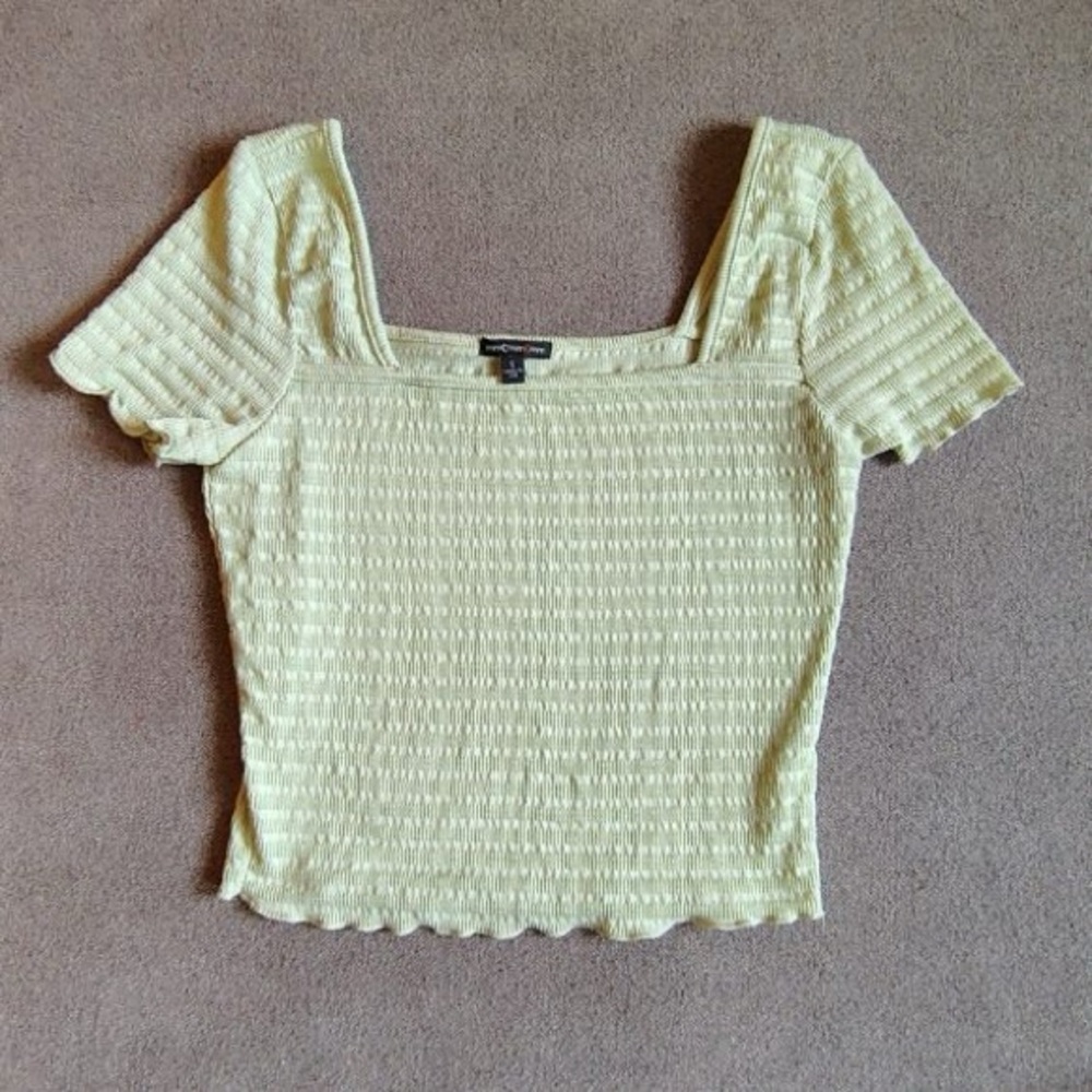 Vtg 90s Smocked Crop Top Women S Sage Green Lettuce Hem Cap Sleeve Festival